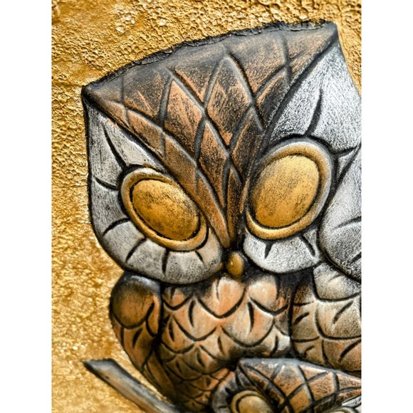 Vintage MCM Decor Hanging Plate/Plaque Owls Gold Brown - Picture 5 of 11
